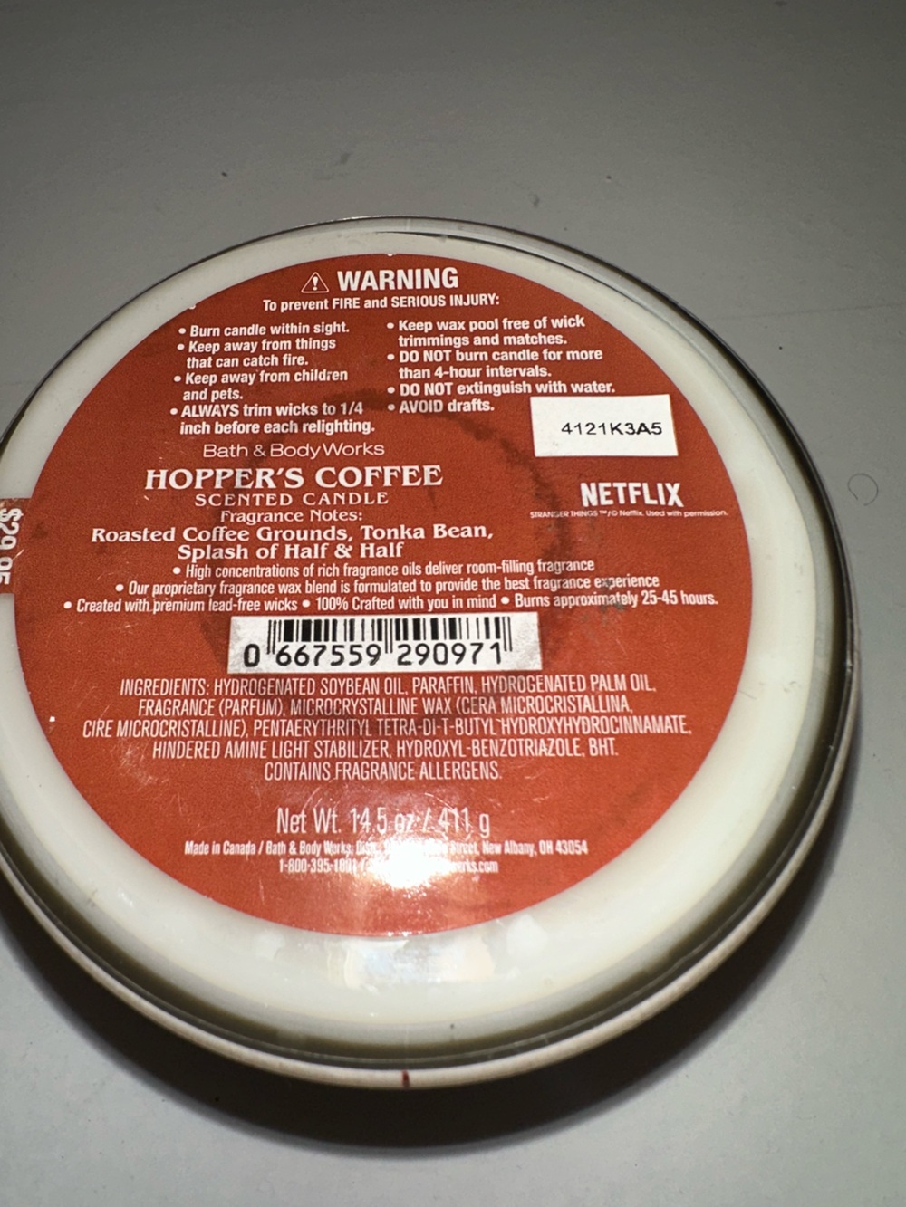 Bath & Body Works Stranger Things Hopper's Coffee Candle - Brown, White - Picture 3 of 3